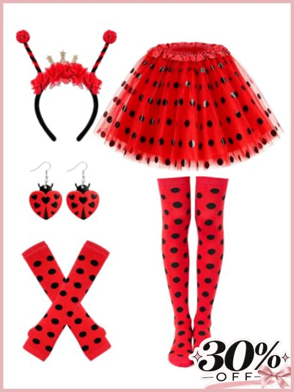 Ladybug costume set tutu skirt gloves socks headband earrings
